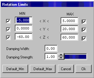 Joint limits dialog
